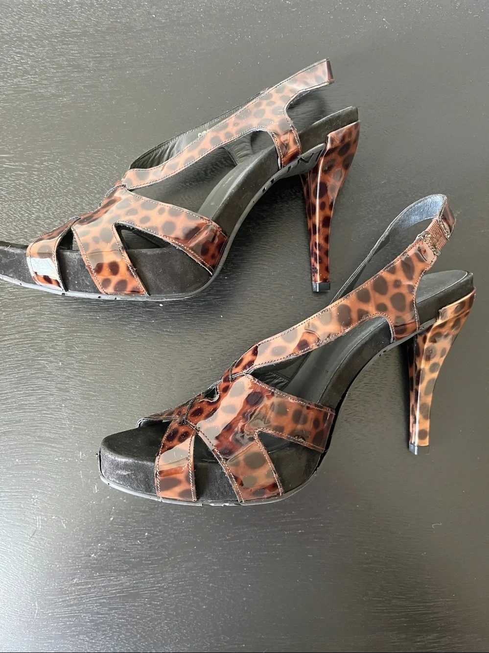 Donald J. Pliner Leopard-Print Patent Slingback Heels - Brown/Black sz 8